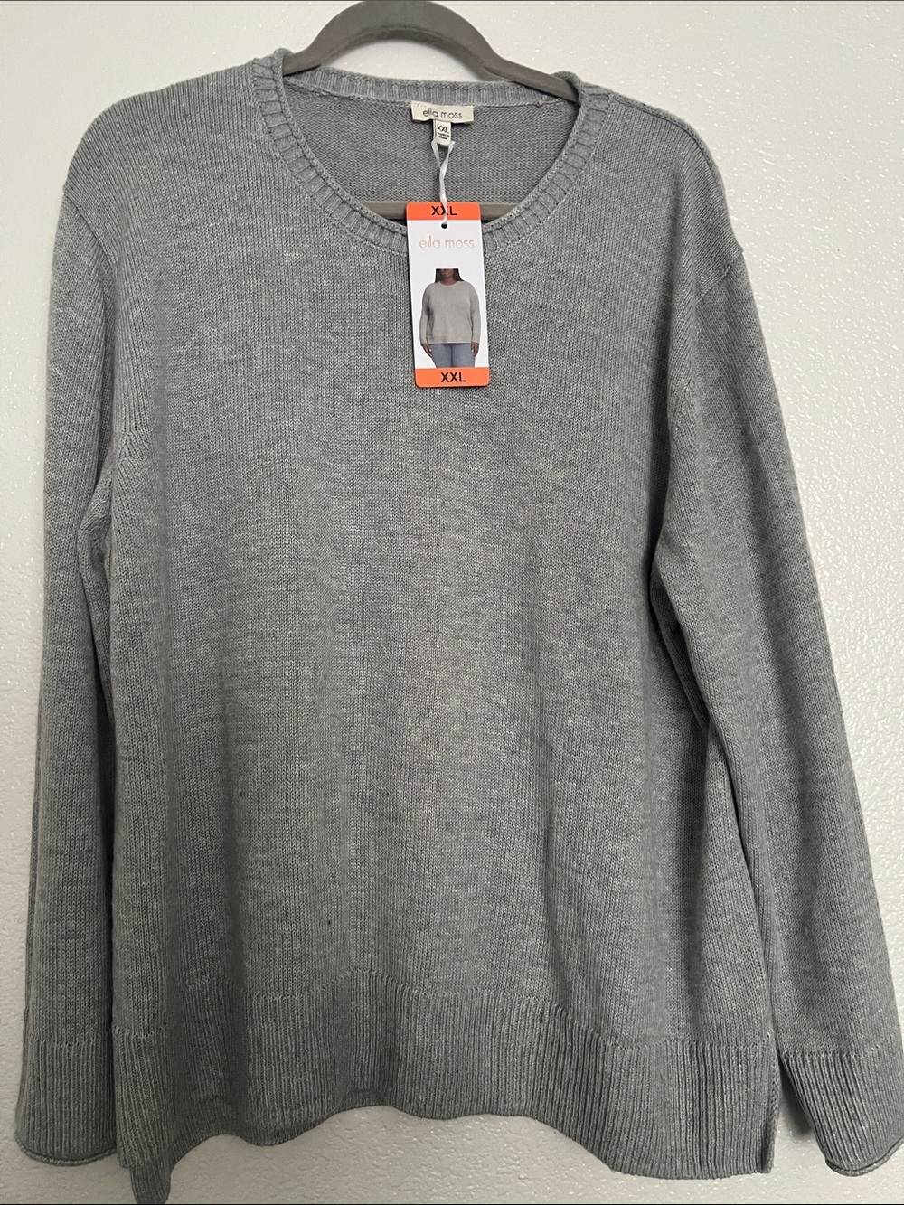 Ella Moss Light Gray Knit Crewneck Sweater